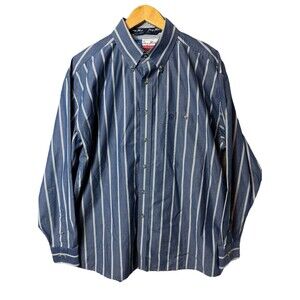 George Straight Shirt By Wrangler Size 2XL Mens Cowboy Cut Blue White Stripes
